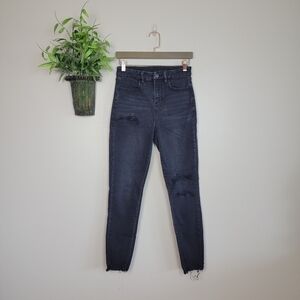 American Eagle Curvy Hi Rise Jegging Black Skinny Distressed Frayed Jeans AE 4